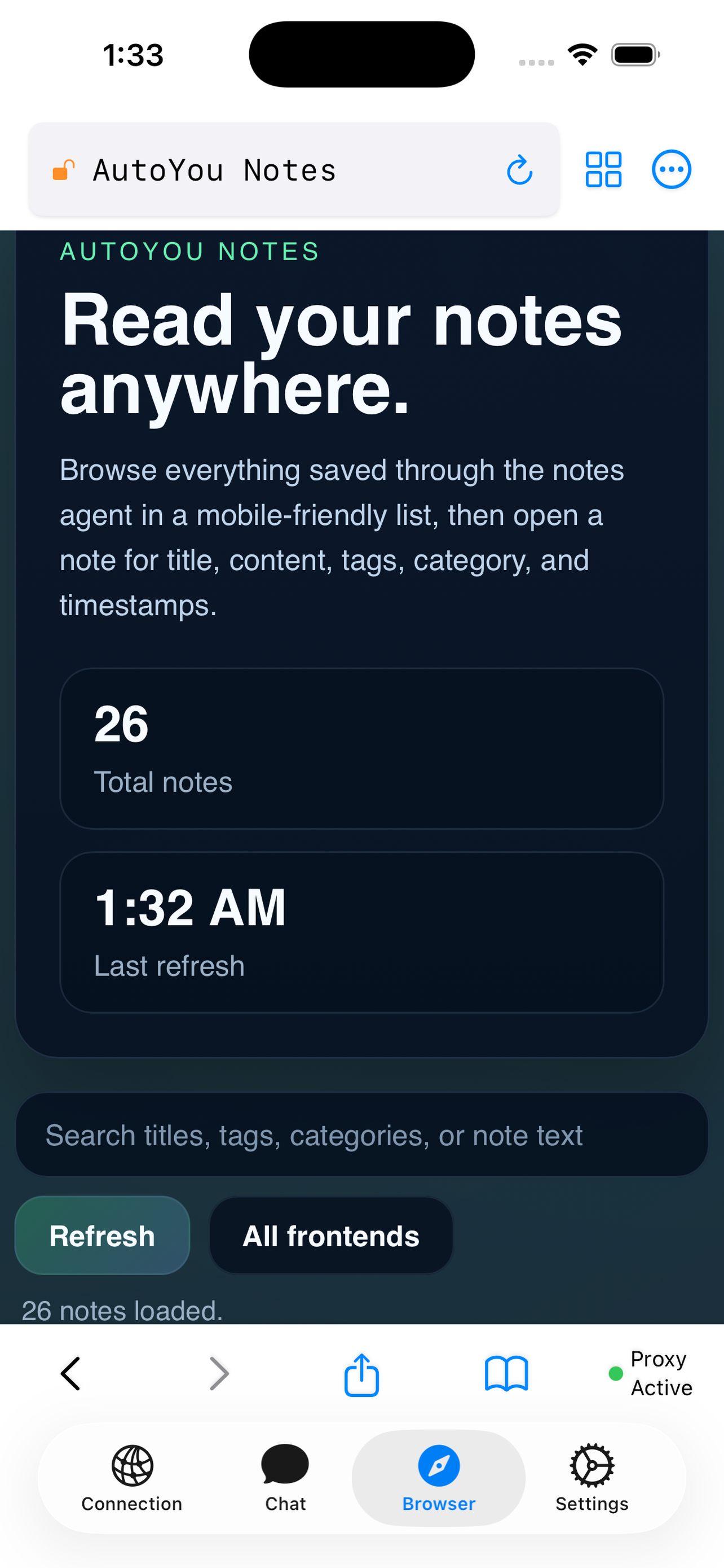 AutoYou notes landing page