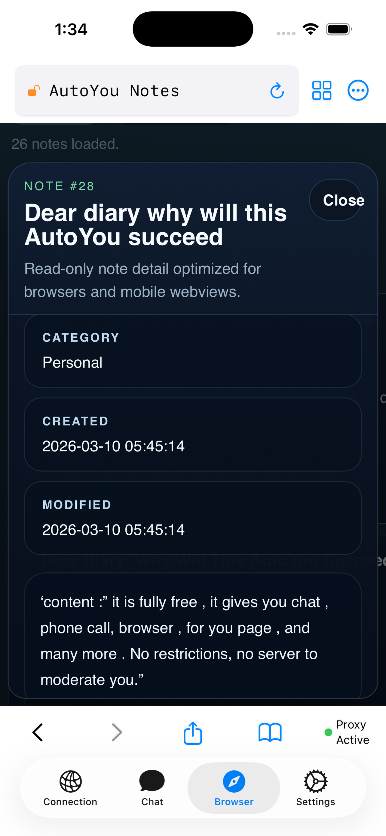AutoYou note detail view