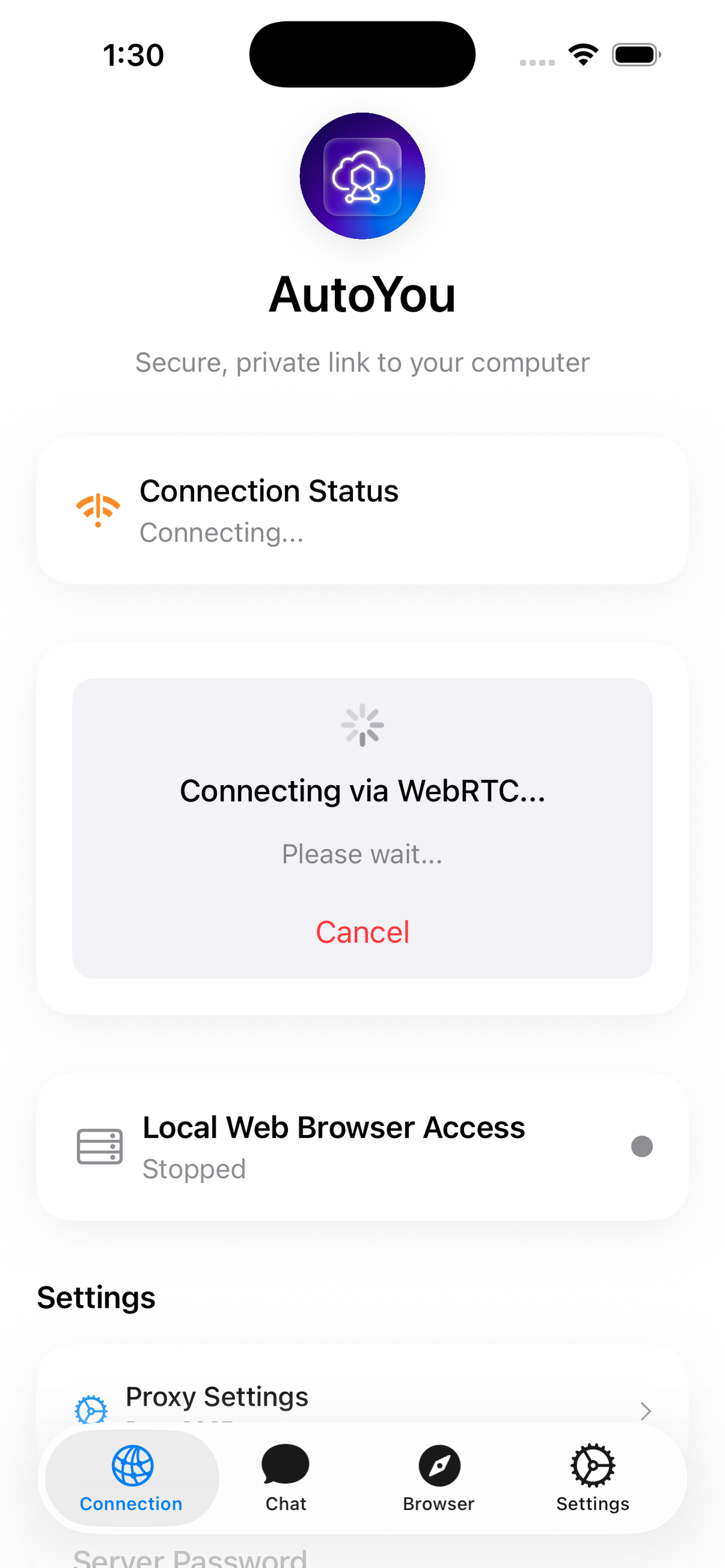AutoYou establishing WebRTC connection
