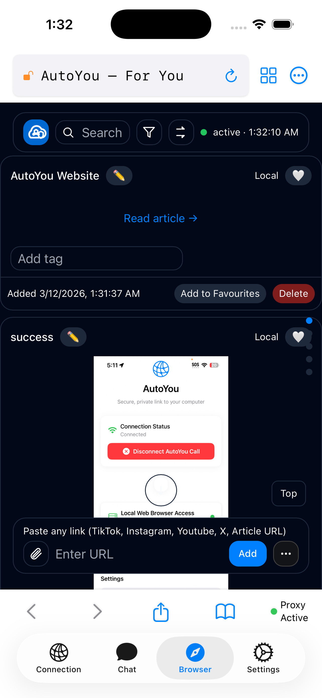 AutoYou browser tab showing a web page loaded through your computer